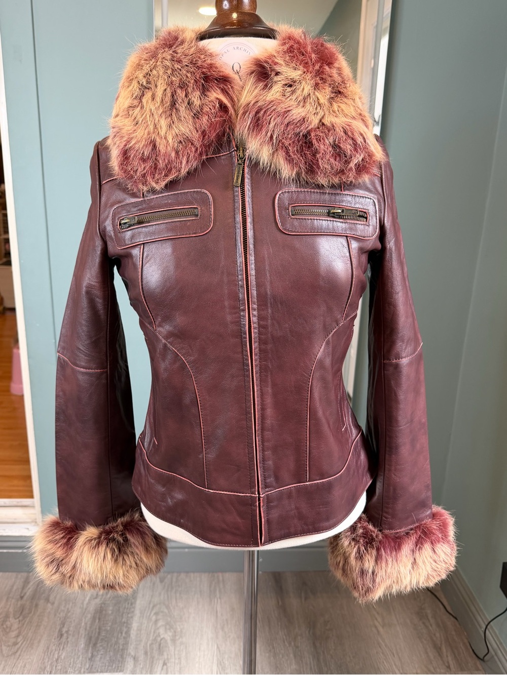 Vero Moda Pigskin Leather Fox Fur Collar & Cuffs Y2K Jacket XS S